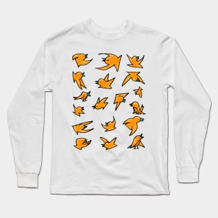 Flock of orange birds with blue beaks happily chirping and flying Long Sleeve T-Shirt